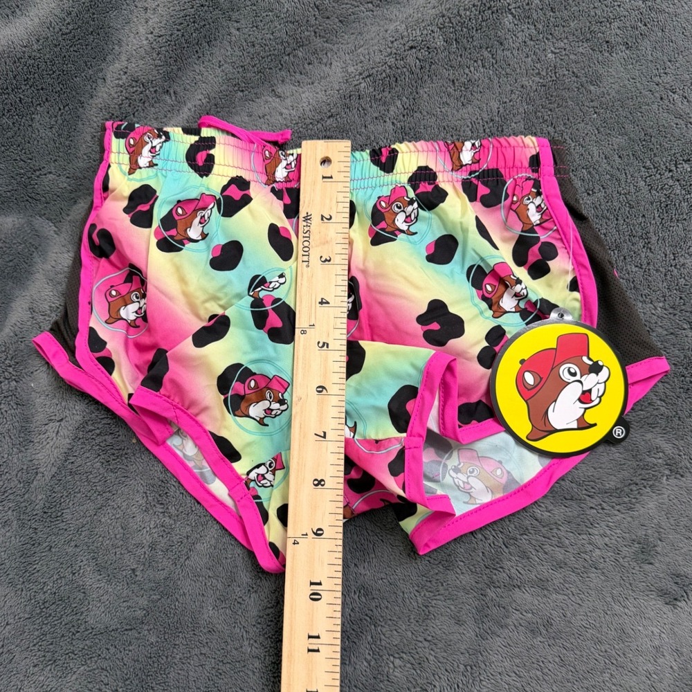 Buc-ee's Running Shorts Kids YXS Multicolor New Rainbow Leopard Mascot Print - Picture 7 of 7